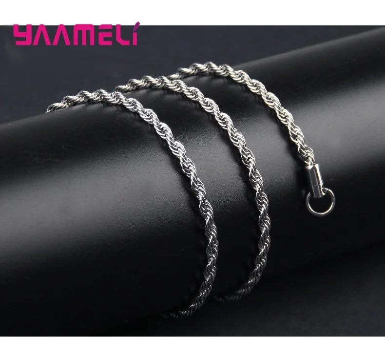 Top Sale Real Pure 925 Sterling Silver Necklace Jewelry Chain for Men Women 2MM 3MM 4MM Width Twisted Rope with Lobster Clasps