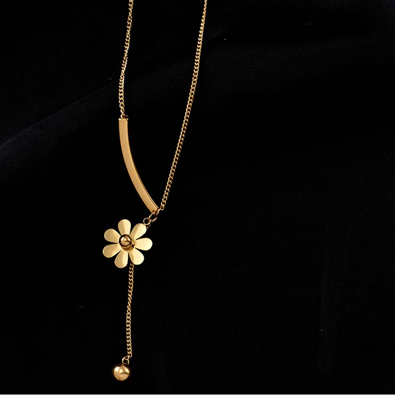 DIEYURO 316L Stainless Steel 2021 Hot Sale Beautiful Flower Hanging Chain Long Style Exquisite Clavicle Chain Necklace For Women
