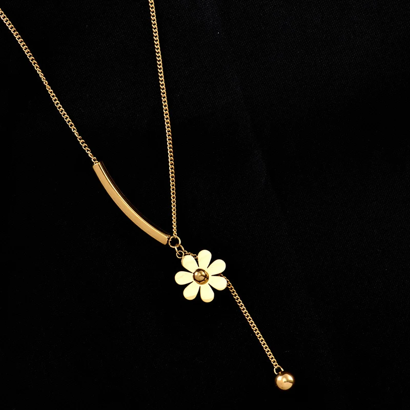 DIEYURO 316L Stainless Steel 2021 Hot Sale Beautiful Flower Hanging Chain Long Style Exquisite Clavicle Chain Necklace For Women