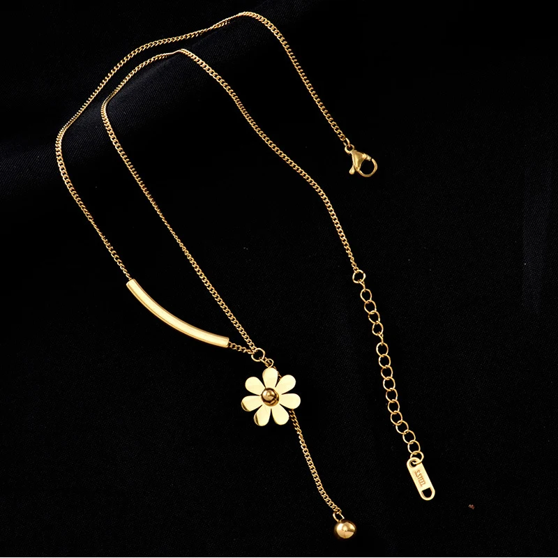DIEYURO 316L Stainless Steel 2021 Hot Sale Beautiful Flower Hanging Chain Long Style Exquisite Clavicle Chain Necklace For Women