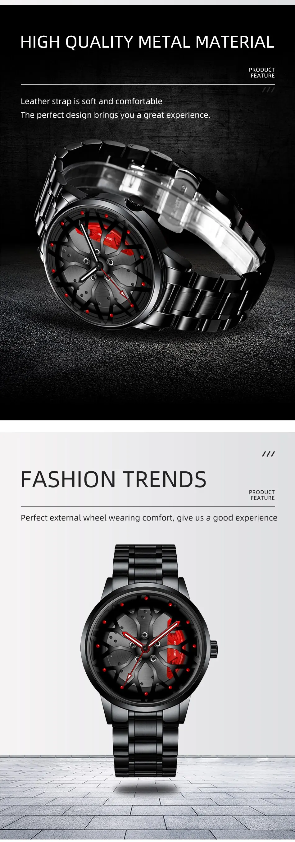 Fashion Mens Car Wheel Watches Luxury Men Sports Waterproof Quartz Wristwatch Stainless Steel Wheel Hub Watch Relogio Masculino