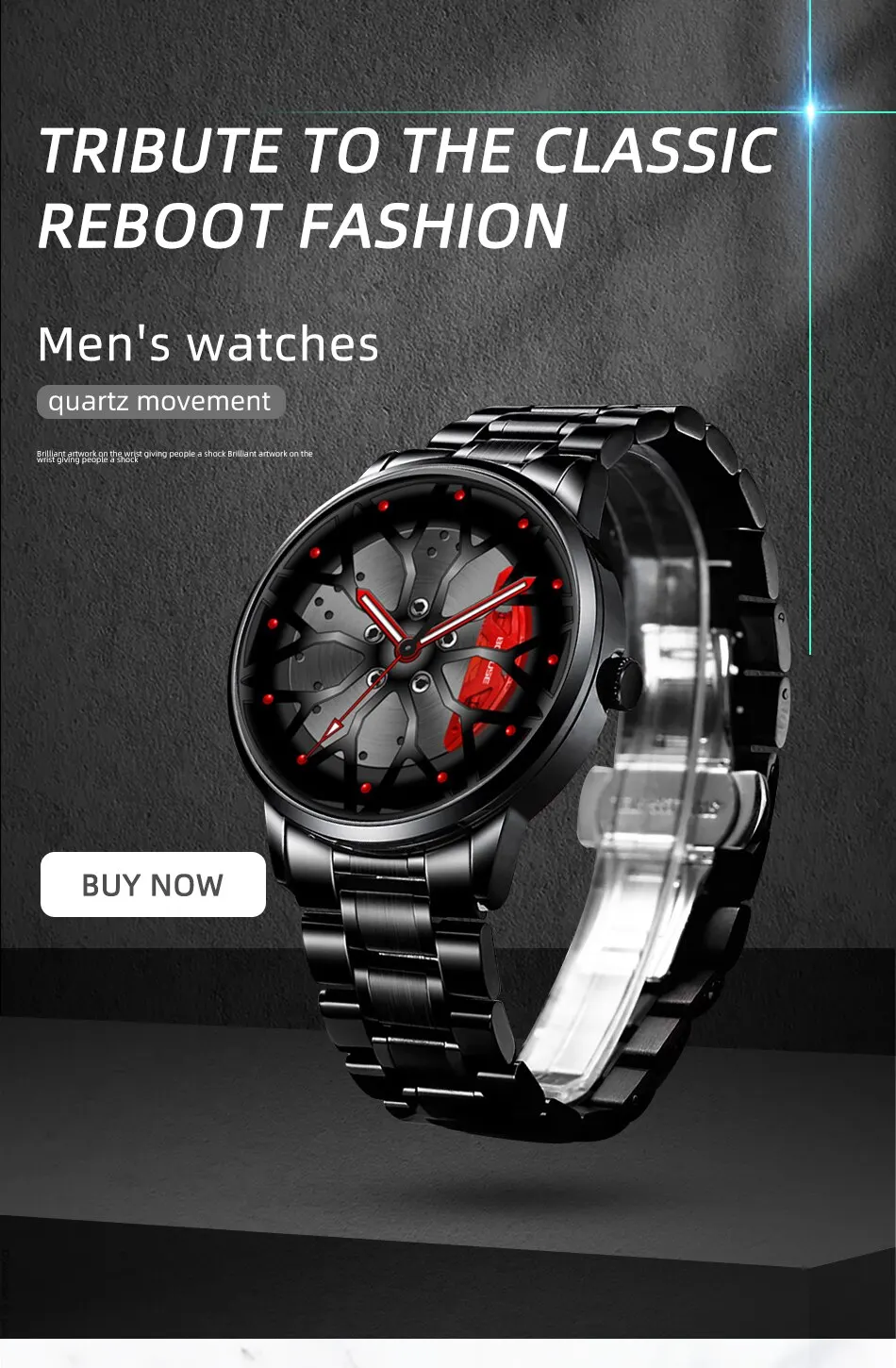Fashion Mens Car Wheel Watches Luxury Men Sports Waterproof Quartz Wristwatch Stainless Steel Wheel Hub Watch Relogio Masculino