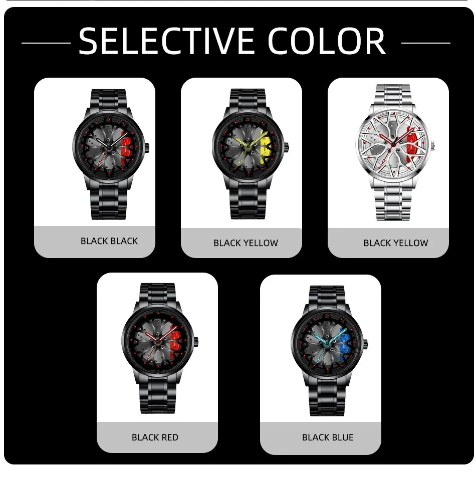 Fashion Mens Car Wheel Watches Luxury Men Sports Waterproof Quartz Wristwatch Stainless Steel Wheel Hub Watch Relogio Masculino