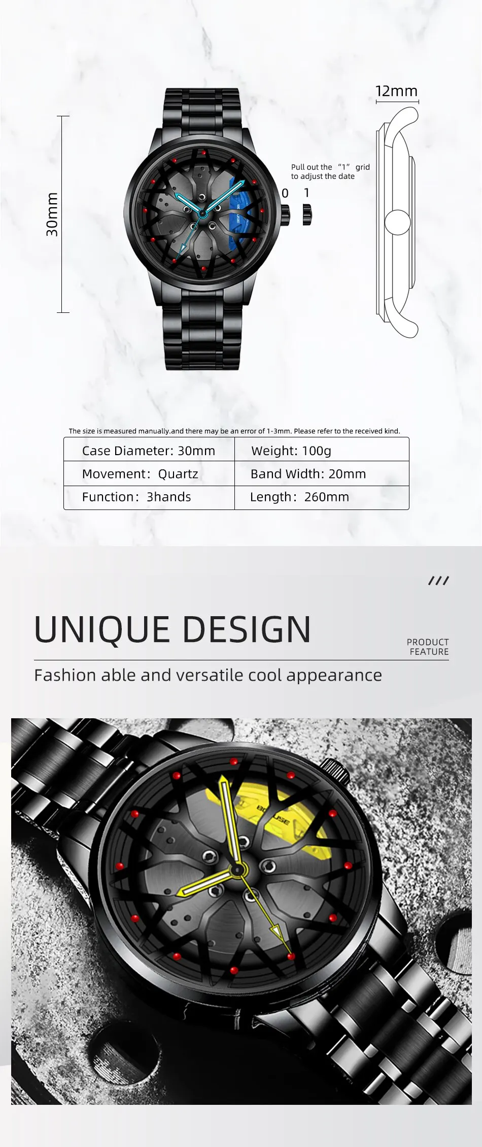 Fashion Mens Car Wheel Watches Luxury Men Sports Waterproof Quartz Wristwatch Stainless Steel Wheel Hub Watch Relogio Masculino