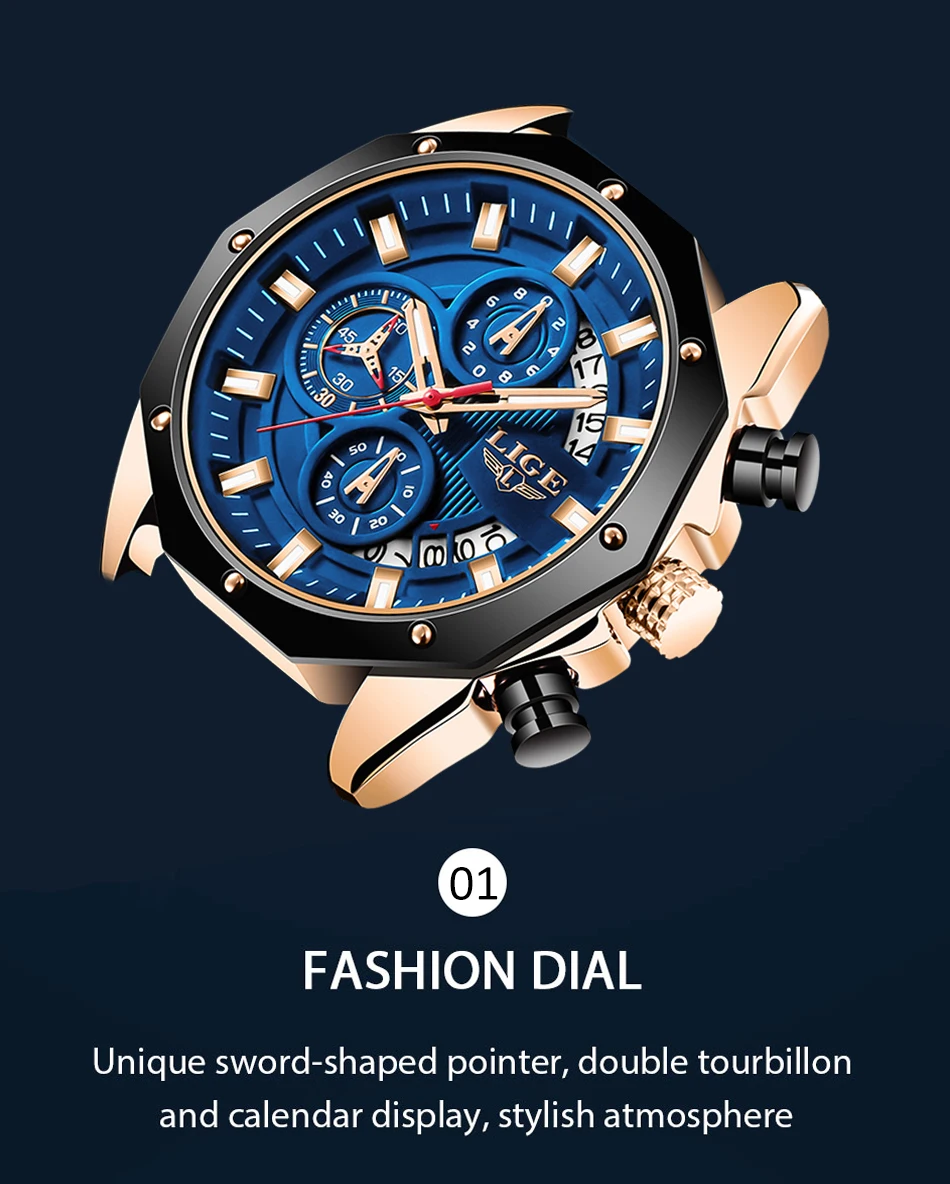 LIGE Fashion Men Watches Top Brand Luxury Silicone Sport Watch Men Quartz Date Clock Waterproof Wristwatch Chronograph Clock Man