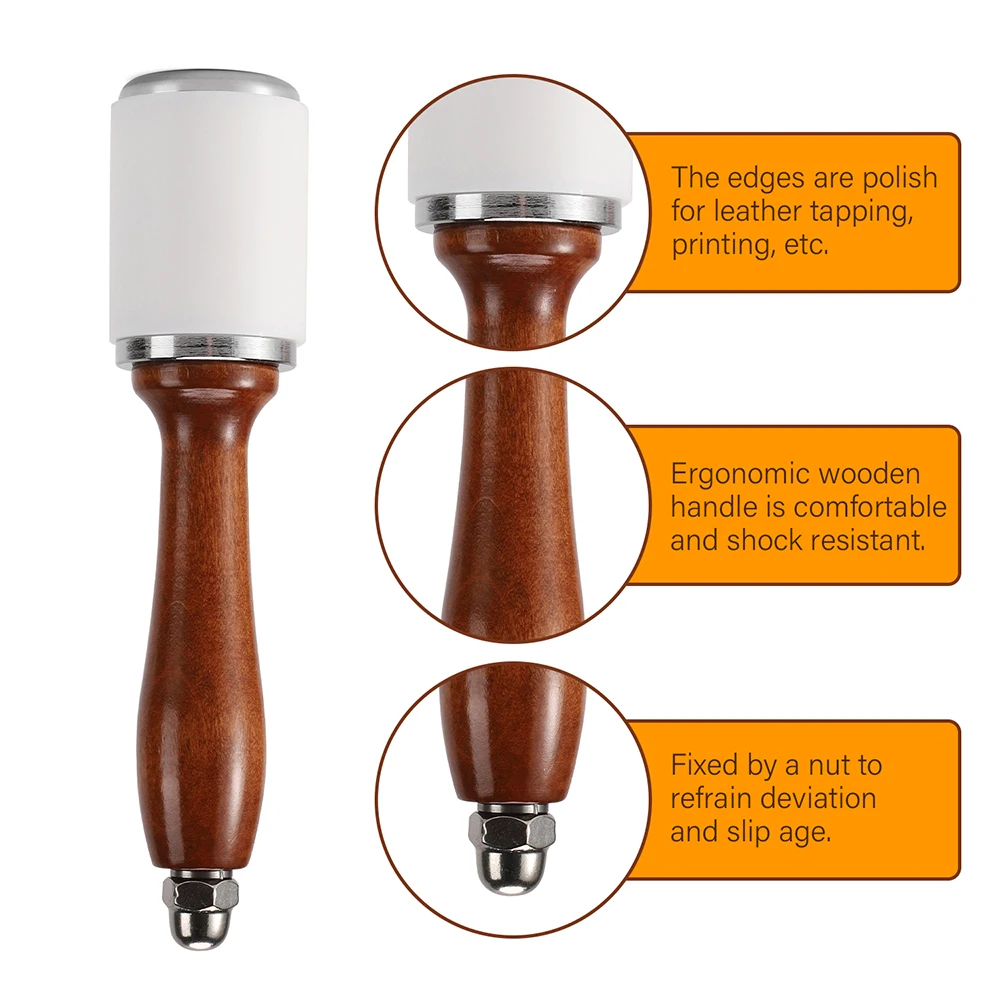 WUTA Professional Leather Carve Hammer 460g Nylon Hammers Mallet Wood Handle For Leathercraft Punch Printing Percussion DIY Tool