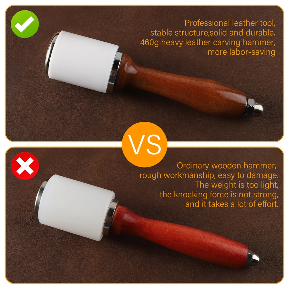 WUTA Professional Leather Carve Hammer 460g Nylon Hammers Mallet Wood Handle For Leathercraft Punch Printing Percussion DIY Tool