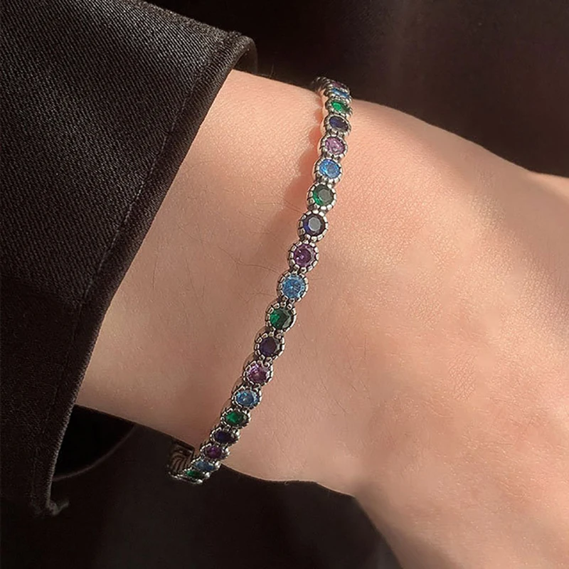 FOXANRY Vintage Handmade Graffiti Hiphop Bracelet for Women Couples INS Fashion Creative Sparkling Zircons Party Jewelry Gifts
