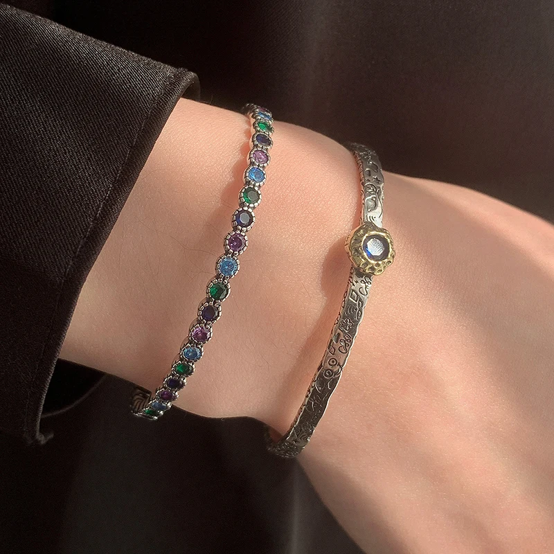 FOXANRY Vintage Handmade Graffiti Hiphop Bracelet for Women Couples INS Fashion Creative Sparkling Zircons Party Jewelry Gifts
