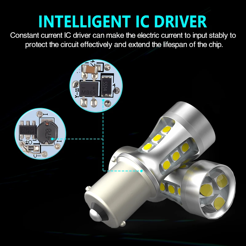 NAO P21W led BAY15D PY21W BA15S White 1300Lm Car LED Bulb P21/5W Turn Signal 1156 3030 1157 T20 W16W T15 W21/5W 7443 W21W 7440
