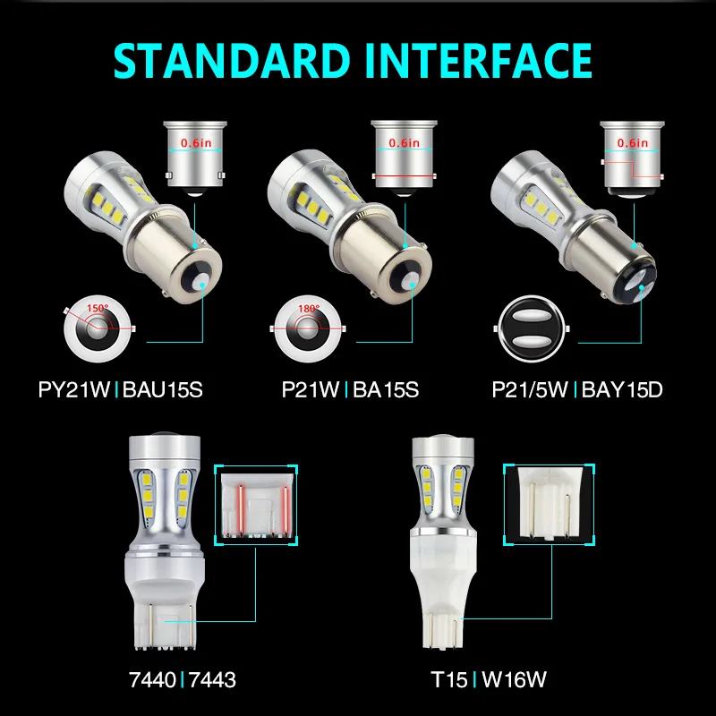 NAO P21W led BAY15D PY21W BA15S White 1300Lm Car LED Bulb P21/5W Turn Signal 1156 3030 1157 T20 W16W T15 W21/5W 7443 W21W 7440