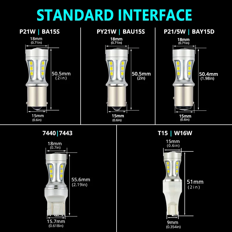 NAO P21W led BAY15D PY21W BA15S White 1300Lm Car LED Bulb P21/5W Turn Signal 1156 3030 1157 T20 W16W T15 W21/5W 7443 W21W 7440