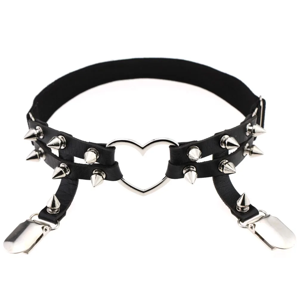 DIEZI PU Leather Elastic Garter Belt Leg Thigh Ring Suspender Stockings Belt Leg Chain Harness Rivet Heart Anklet Body Jewelry