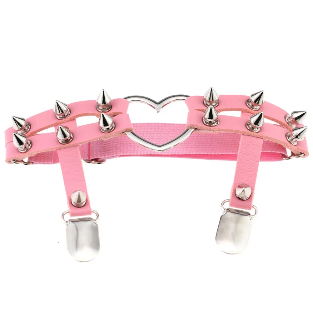 DIEZI PU Leather Elastic Garter Belt Leg Thigh Ring Suspender Stockings Belt Leg Chain Harness Rivet Heart Anklet Body Jewelry