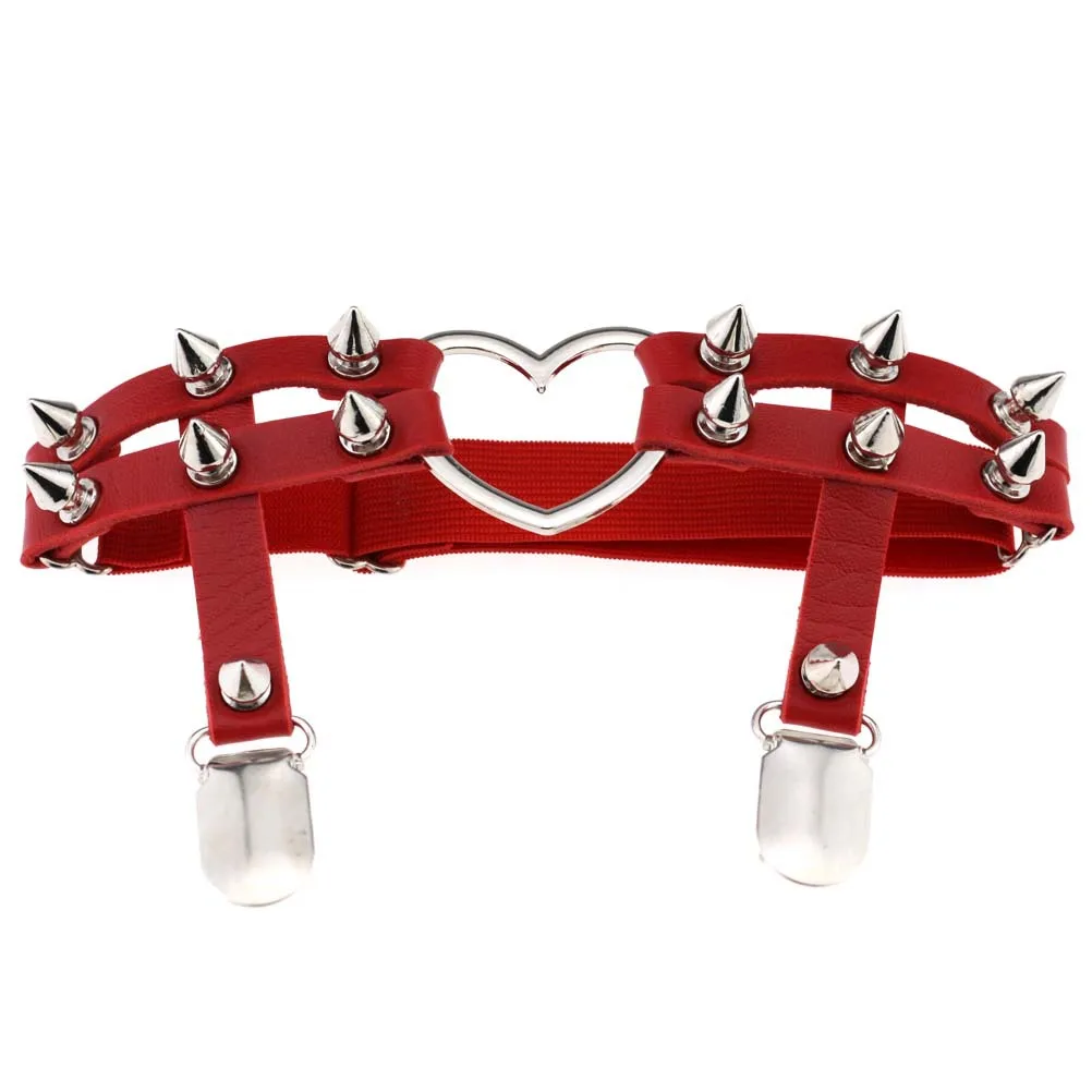 DIEZI PU Leather Elastic Garter Belt Leg Thigh Ring Suspender Stockings Belt Leg Chain Harness Rivet Heart Anklet Body Jewelry