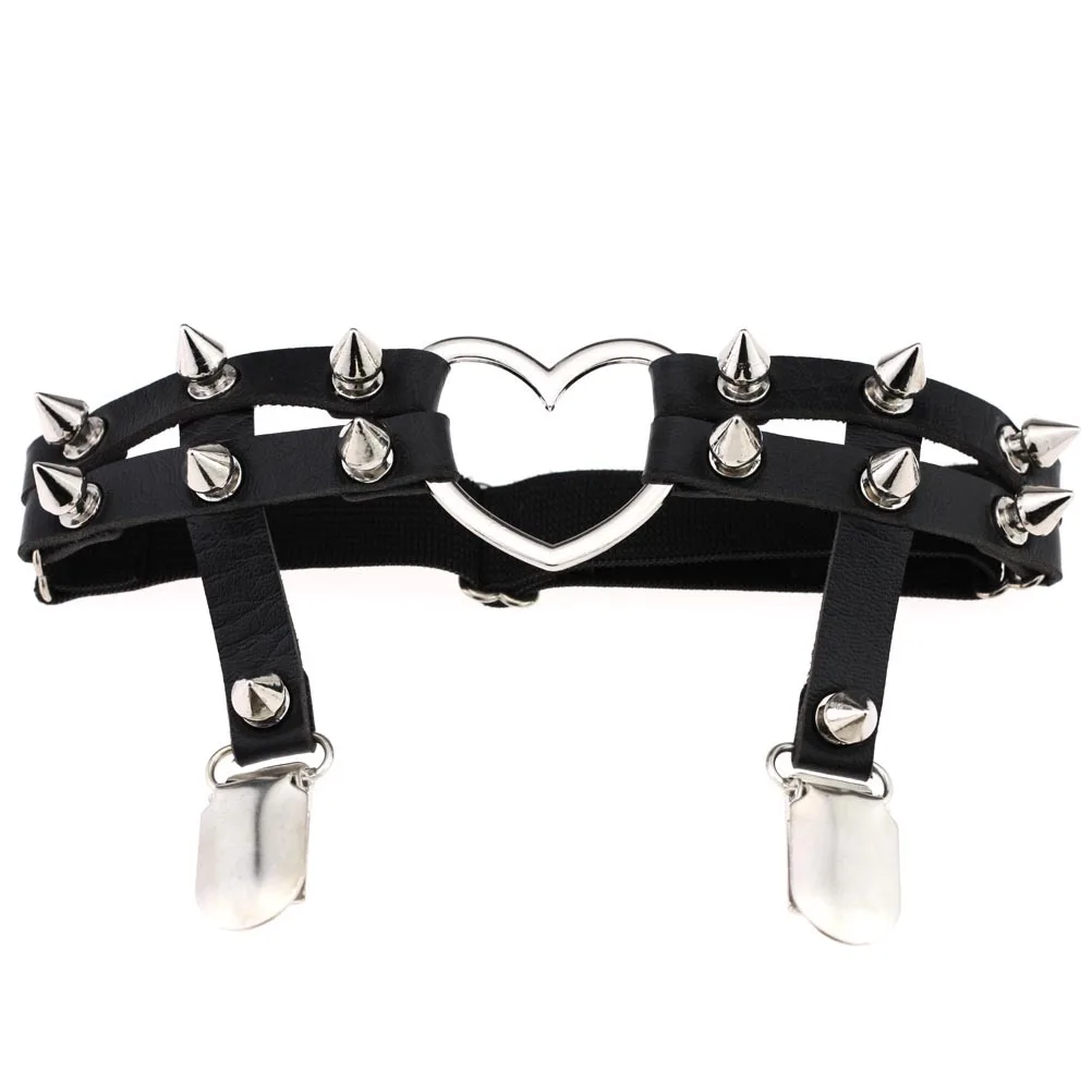 DIEZI PU Leather Elastic Garter Belt Leg Thigh Ring Suspender Stockings Belt Leg Chain Harness Rivet Heart Anklet Body Jewelry