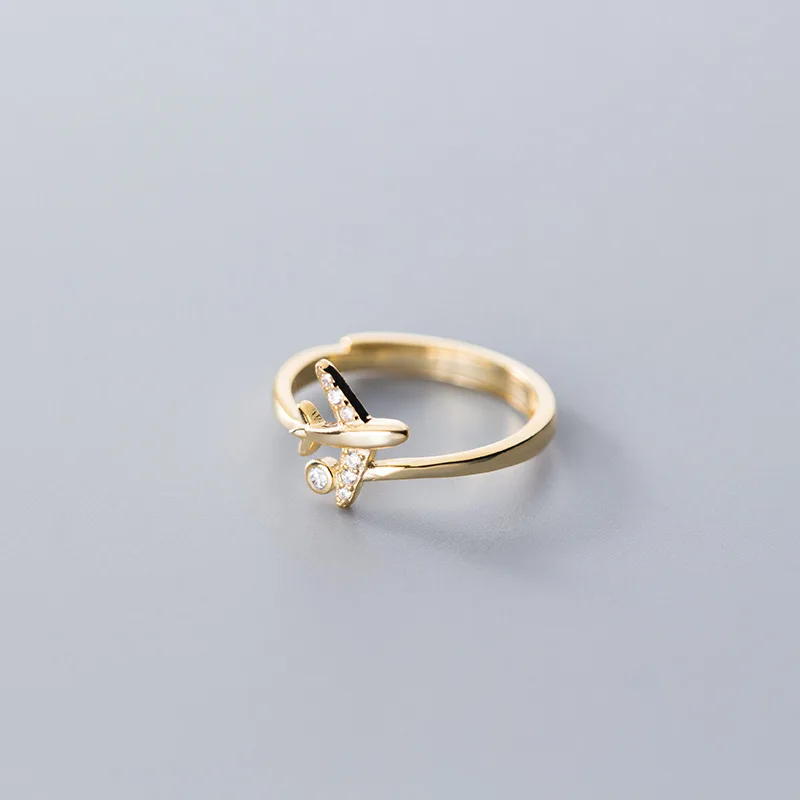 XIYANIKE Silver Color Zircon Airplane Adjustable Open Finger Rings for Women Korean Charming Fashion Jewelry Gift Wedding