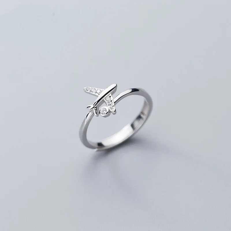 XIYANIKE Silver Color Zircon Airplane Adjustable Open Finger Rings for Women Korean Charming Fashion Jewelry Gift Wedding