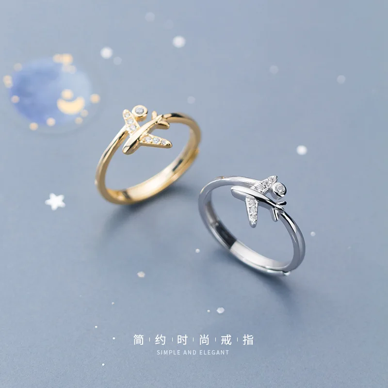 XIYANIKE Silver Color Zircon Airplane Adjustable Open Finger Rings for Women Korean Charming Fashion Jewelry Gift Wedding