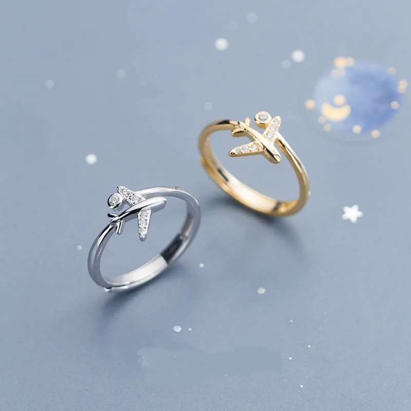 XIYANIKE Silver Color Zircon Airplane Adjustable Open Finger Rings for Women Korean Charming Fashion Jewelry Gift Wedding