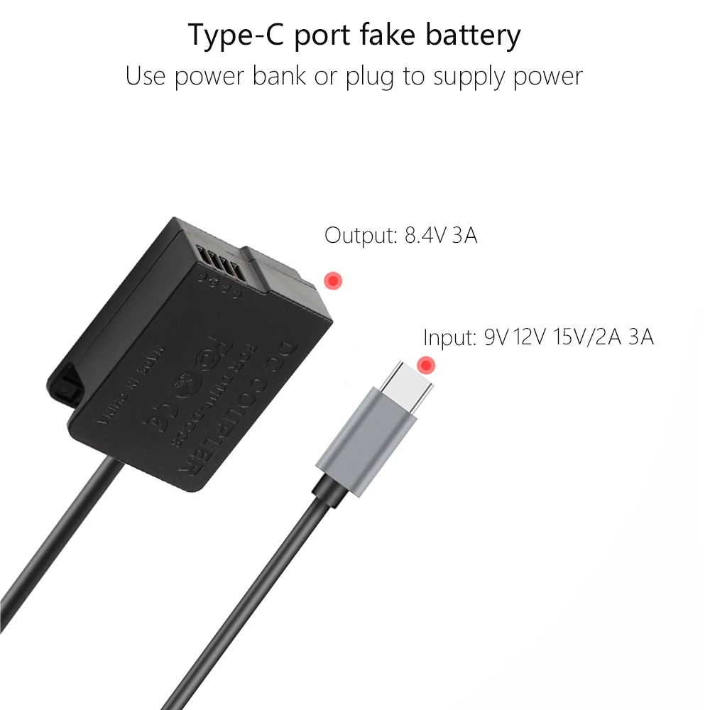 DMW-BLC12 Dummy Battery DMW-DCC8 PD20W USB-C Kit Coupler for Panasonic GX8 FZ1000 FZ300 FZ200 G6 G7 G80 G81 G85 GH2 GX8
