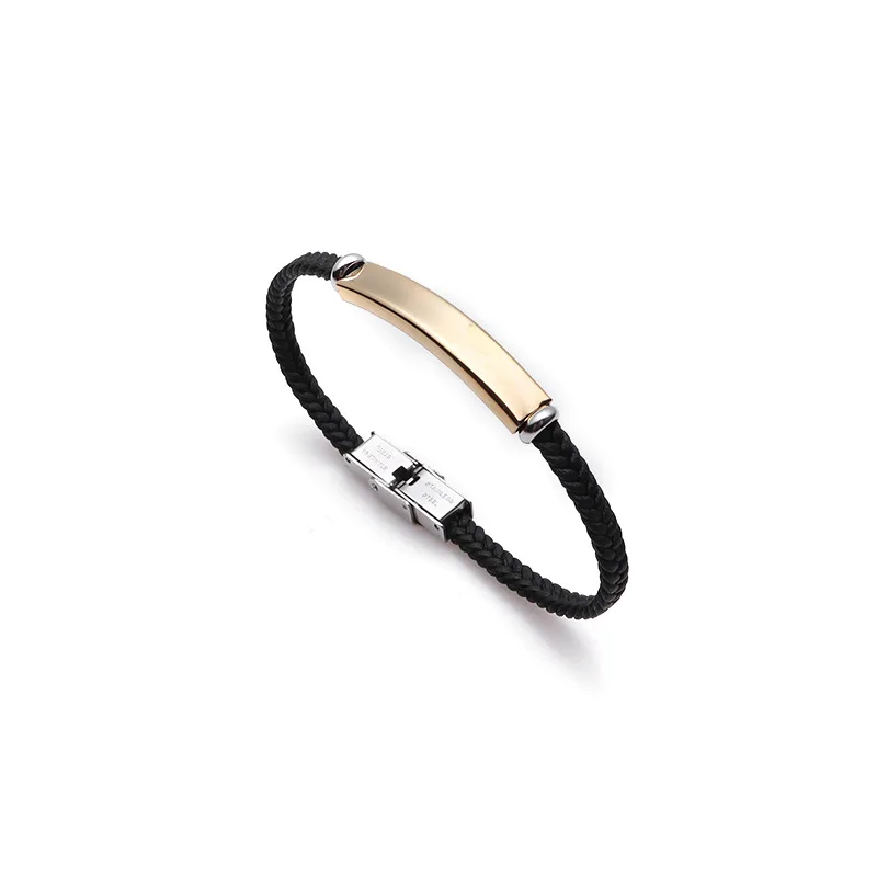 Punk Thin Custom name Leather Men Bracelet Personalized Stainless Steel Bracelets For Women Men ID Bracelet