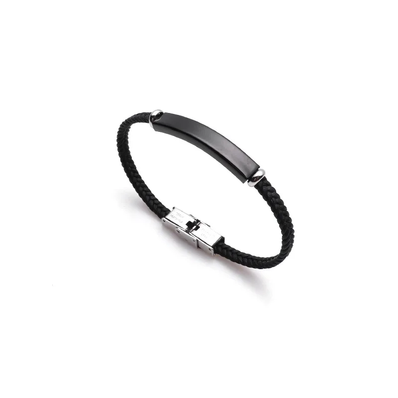 Punk Thin Custom name Leather Men Bracelet Personalized Stainless Steel Bracelets For Women Men ID Bracelet