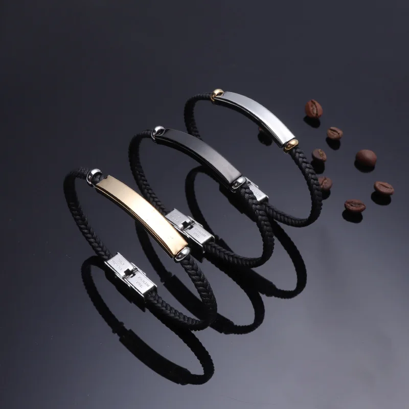 Punk Thin Custom name Leather Men Bracelet Personalized Stainless Steel Bracelets For Women Men ID Bracelet