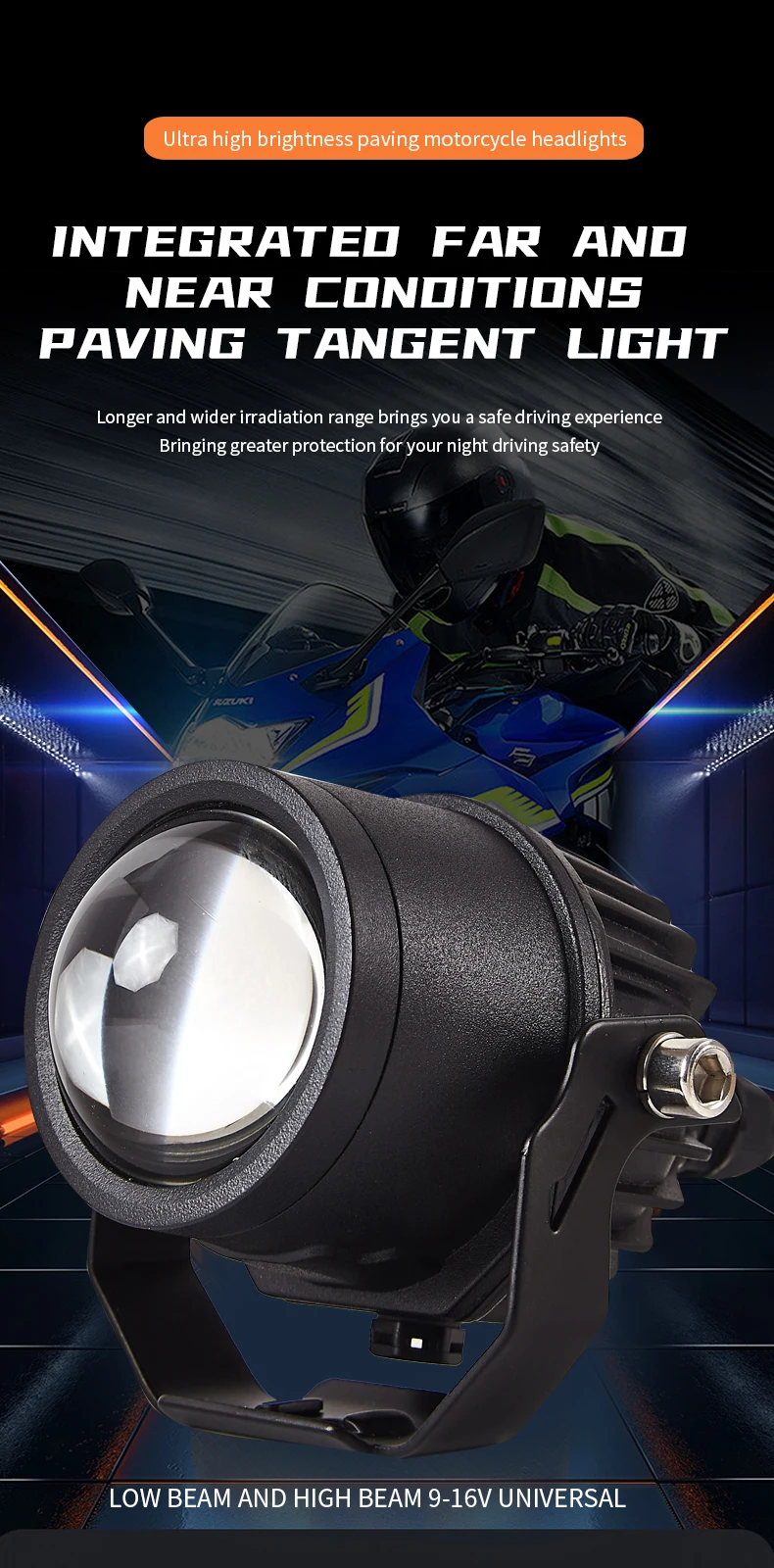 Motorcycle LED Spotlight Electric Vehicle Paving Lens High and Low Beam Tangent Integral Headlamp Auxiliary Lamp Headlamp