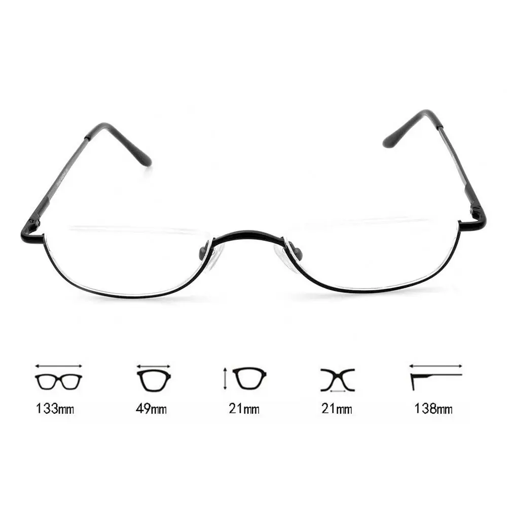 +1.00~+4.0 Unisex Reading Glasses Spring Hinge Metal Half Moon Reading Glasses Ultra Light Resin Eyeglasses Half Frame Glasses