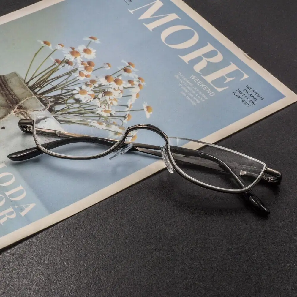 +1.00~+4.0 Unisex Reading Glasses Spring Hinge Metal Half Moon Reading Glasses Ultra Light Resin Eyeglasses Half Frame Glasses