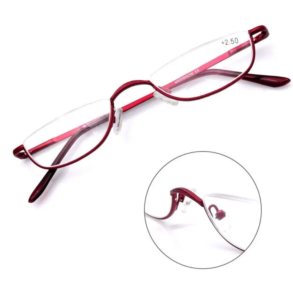 +1.00~+4.0 Unisex Reading Glasses Spring Hinge Metal Half Moon Reading Glasses Ultra Light Resin Eyeglasses Half Frame Glasses