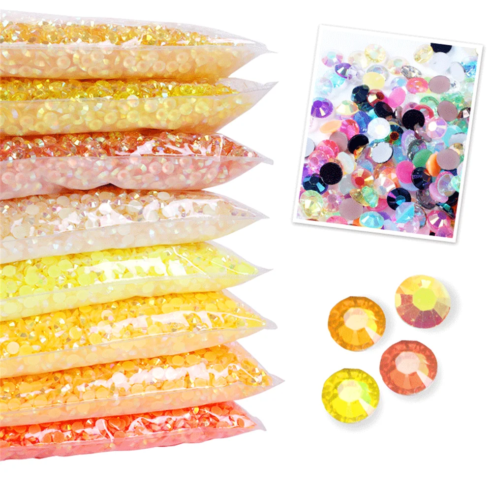Bulk Wholesale Jelly Color AB Transparent AB 2mm,3mm,4mm,5mm,6mm Facets FlatBack Resin Rhinestone Nail Art Garment Decoration