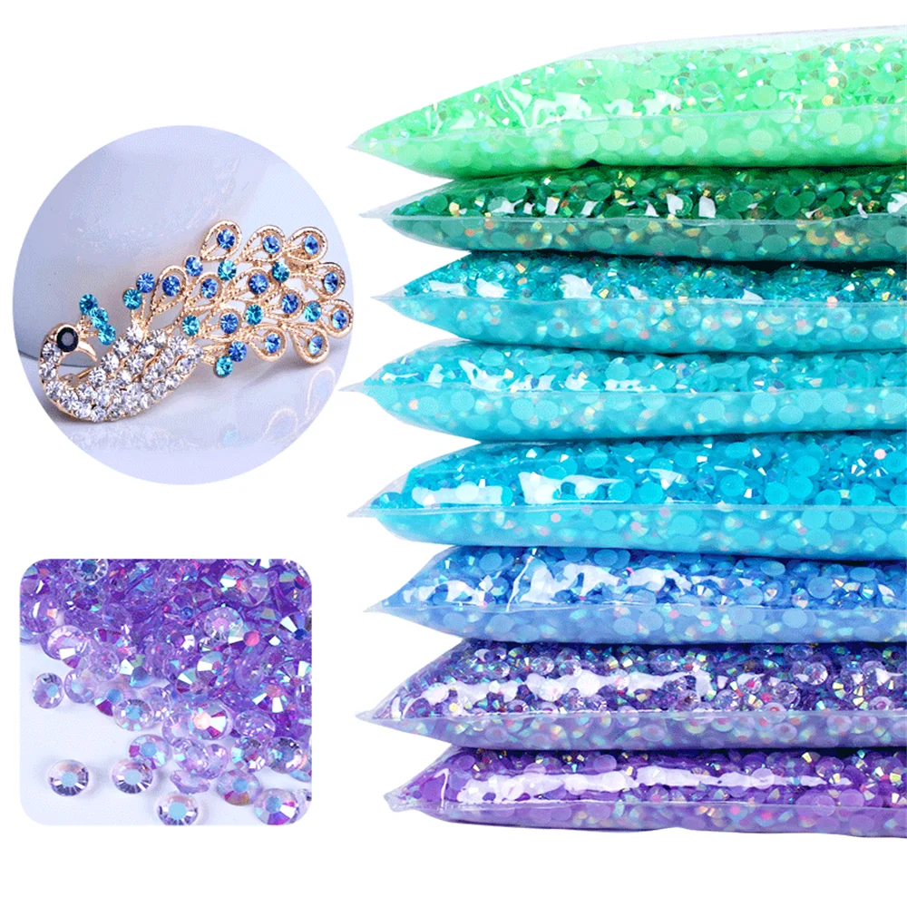 Bulk Wholesale Jelly Color AB Transparent AB 2mm,3mm,4mm,5mm,6mm Facets FlatBack Resin Rhinestone Nail Art Garment Decoration