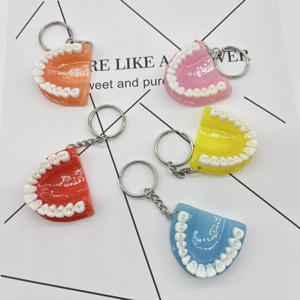 Funny Resin Tooth Key Chain Dentist Pendant Simulation Mini Denture Keychain for Bag Hanging Ornament Car Key Rings Gifts