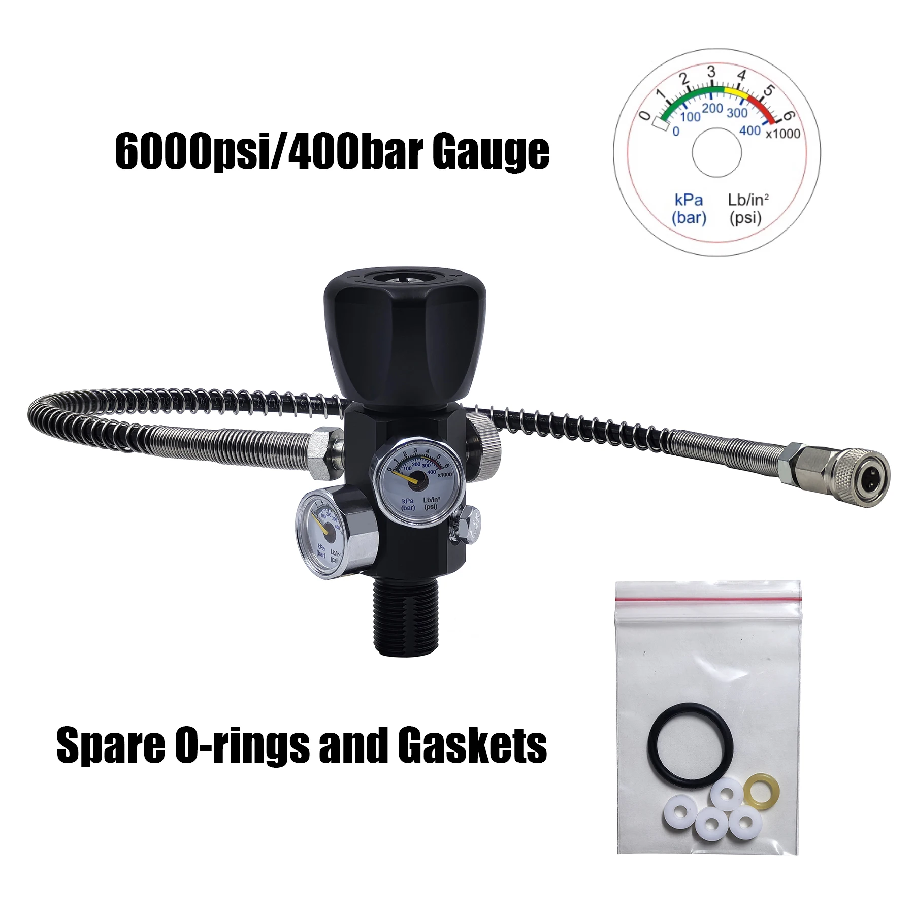 High Pressure DIN Valve Adapter with Gauge Hose, Tank Fill Station Cylinder Refill Charging Valve, M18*1.5, 5/8
