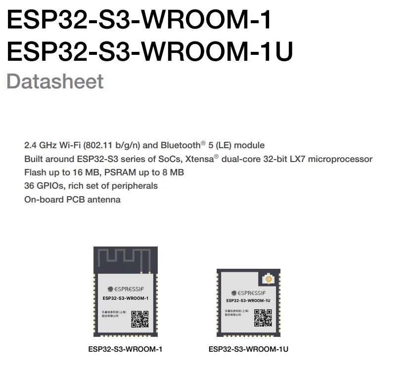 ESP32-S3-WROOM-1U Module, Built-in ESP32S3 Series Chip Wi-Fi+Bluetooth 5.0 Low Energy MCU Module Flash 2MB 8MB