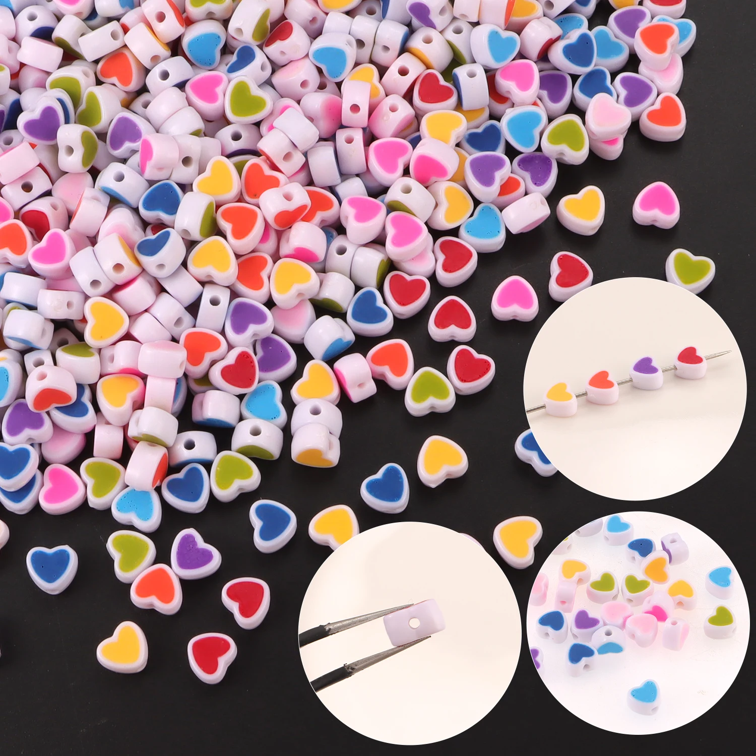 200pcs Mix Letter Acrylic Beads Round Flat Alphabet Spacer Bead and Elastic Cord For Jewelry Make Handmade Diy Bracelet Necklace