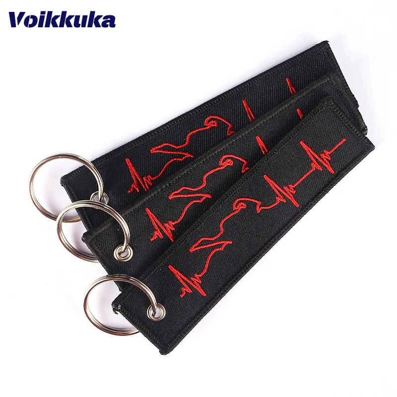 Heartbeat Pattern Motorcycle Keychain Both Sides Embroidery Car Key Accessories Backpack Pendant Chain