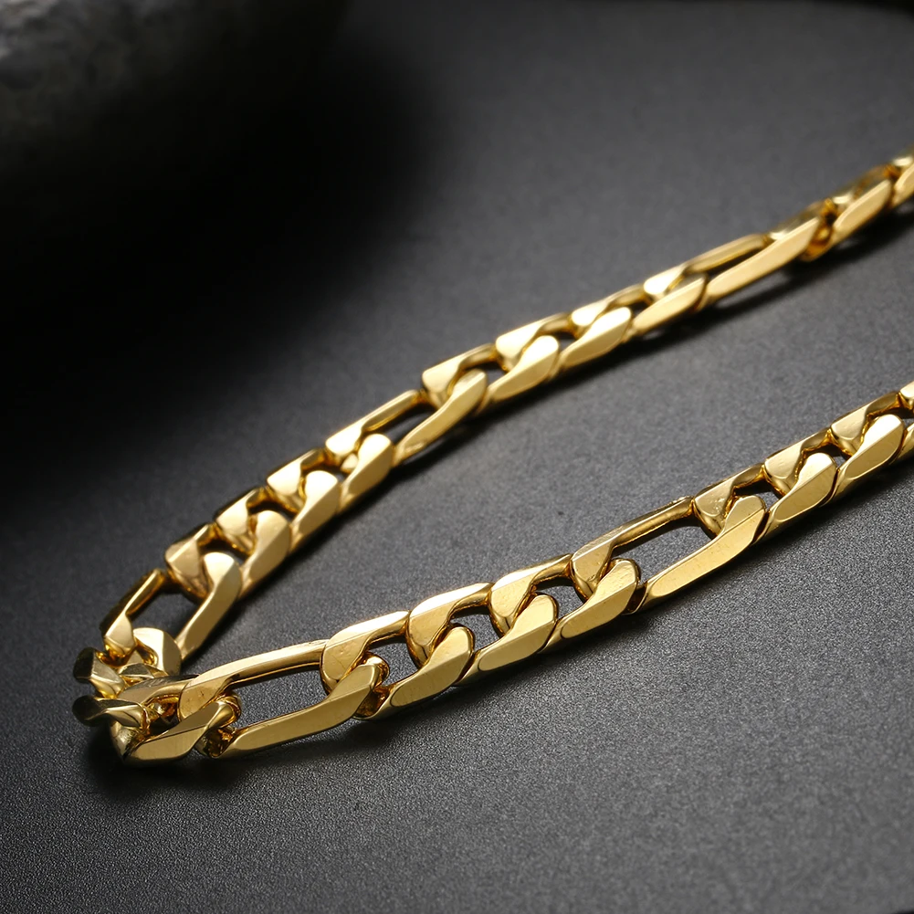 Classic 18K Plated Gold Men's Necklace, Side Chain, Fashion Jewelry, Wedding Party Favors, Brand New, 20", 6mm