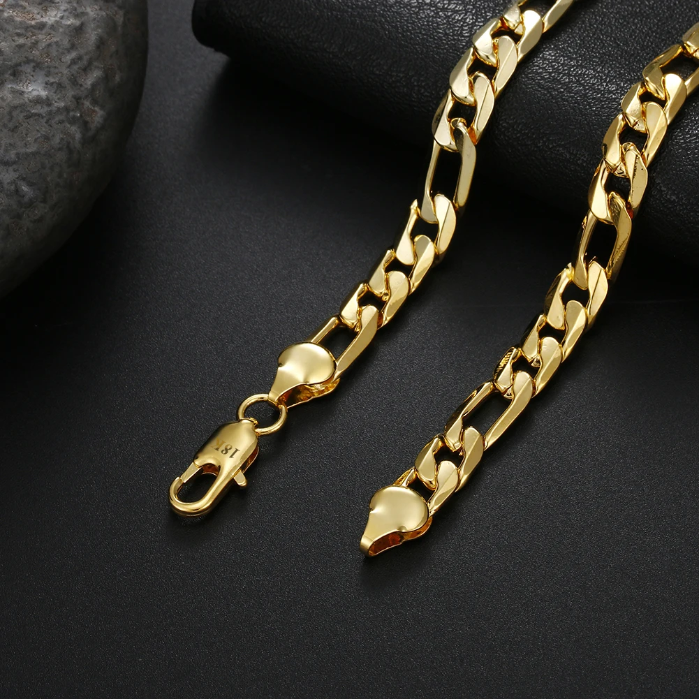 Classic 18K Plated Gold Men's Necklace, Side Chain, Fashion Jewelry, Wedding Party Favors, Brand New, 20", 6mm
