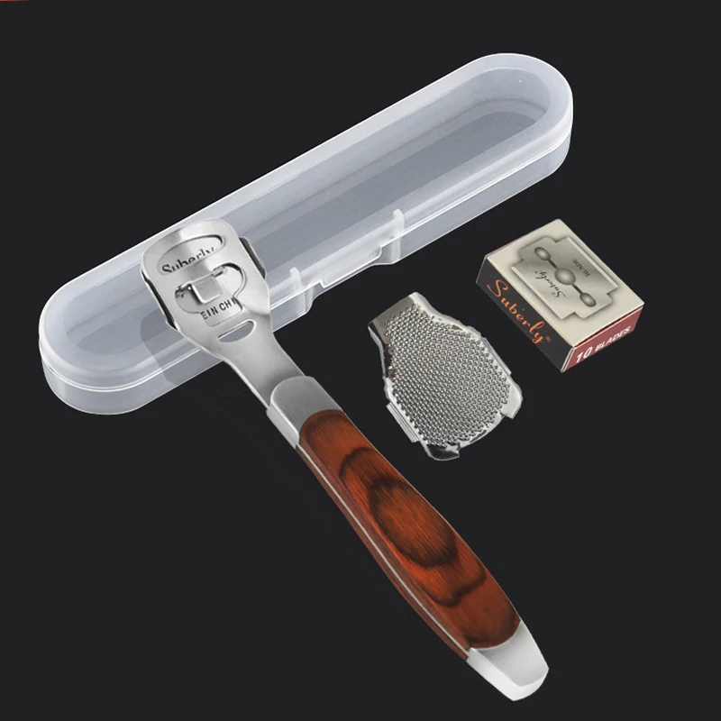 Color Wood Handle Foot File Dead Skin Shaver Corn Cuticle Cutter Remover Rasp File Foot Callus With 10 Blades Foot Scraper Set