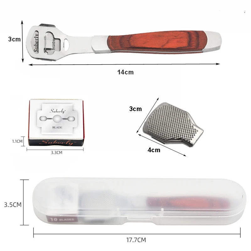 Color Wood Handle Foot File Dead Skin Shaver Corn Cuticle Cutter Remover Rasp File Foot Callus With 10 Blades Foot Scraper Set