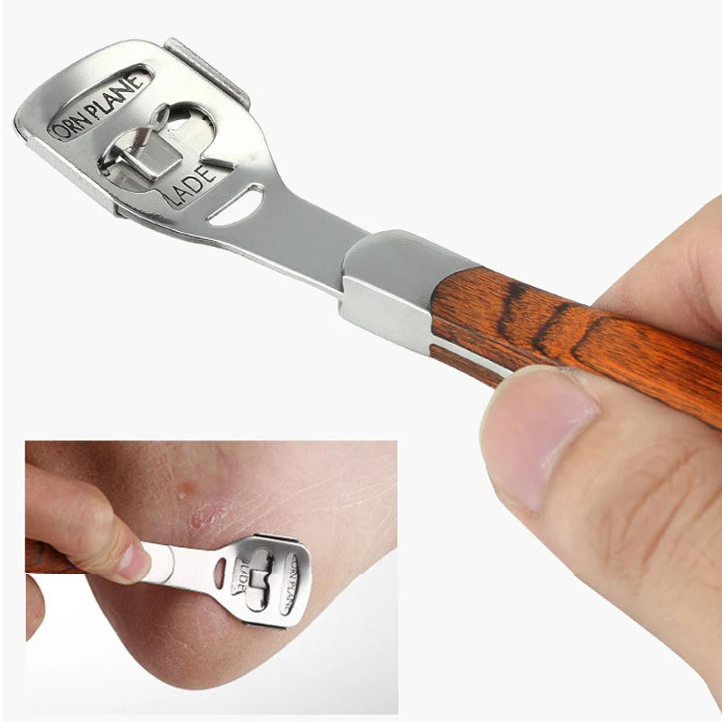 Color Wood Handle Foot File Dead Skin Shaver Corn Cuticle Cutter Remover Rasp File Foot Callus With 10 Blades Foot Scraper Set