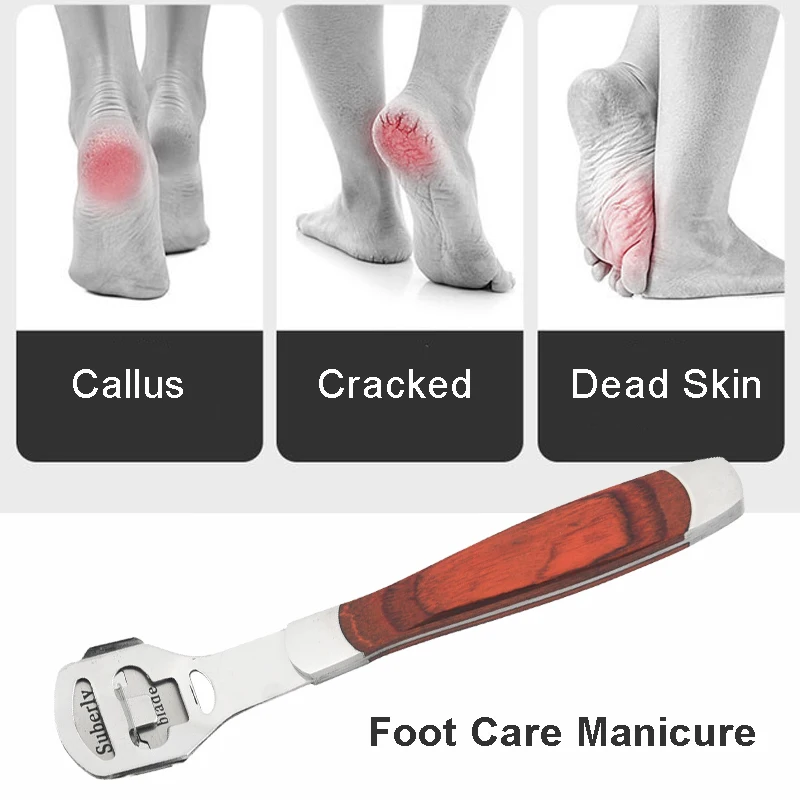 Color Wood Handle Foot File Dead Skin Shaver Corn Cuticle Cutter Remover Rasp File Foot Callus With 10 Blades Foot Scraper Set