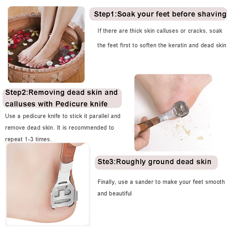 Color Wood Handle Foot File Dead Skin Shaver Corn Cuticle Cutter Remover Rasp File Foot Callus With 10 Blades Foot Scraper Set