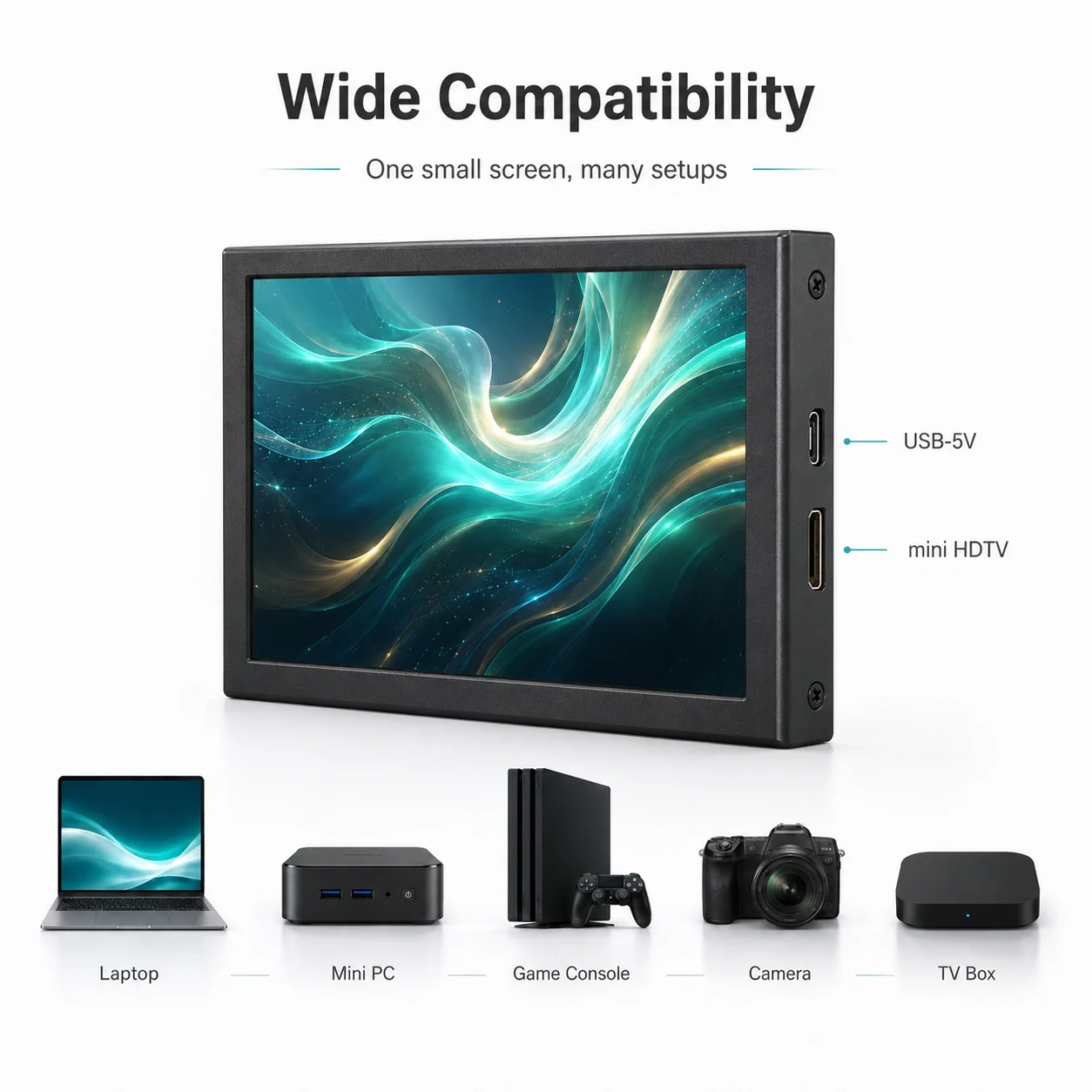 LESOWN 5 Inch Mini Monitor IPS 800x480 Small Portable Capacitive Touch Screen LCD Display Metal Cover for Windows Mac PC