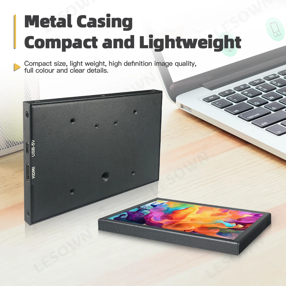 LESOWN 5 Inch Mini Monitor IPS 800x480 Small Portable Capacitive Touch Screen LCD Display Metal Cover for Windows Mac PC