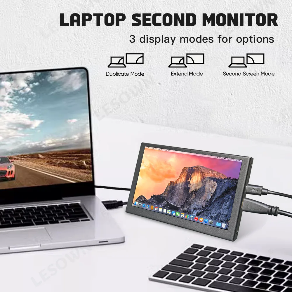LESOWN 5 Inch Mini Monitor IPS 800x480 Small Portable Capacitive Touch Screen LCD Display Metal Cover for Windows Mac PC