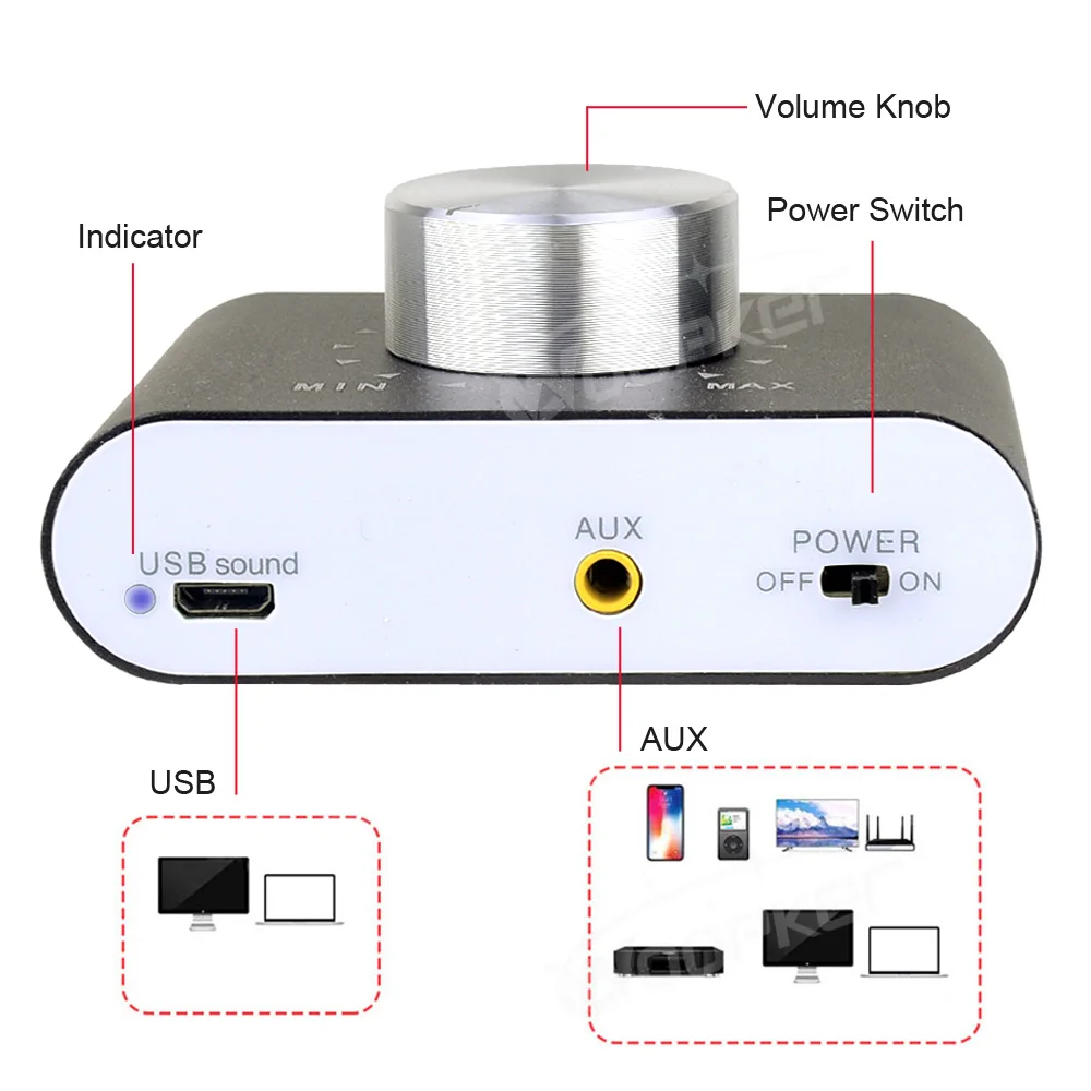 Woopker Digital Audio Amplifier X24 Tpa3116 50Wx2 Hifi Stereo Home Audio Receiver Power AMP Bluetooth 5.0 Sound Amplifiers